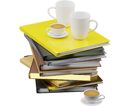 Livres et tasses de café